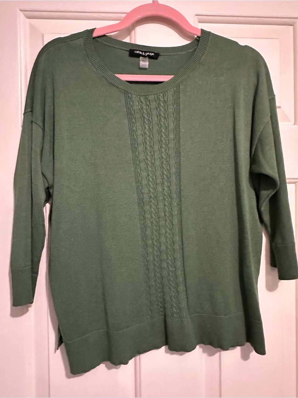 Cable & Gauge Sage Green Cable-Front Crewneck Sweater